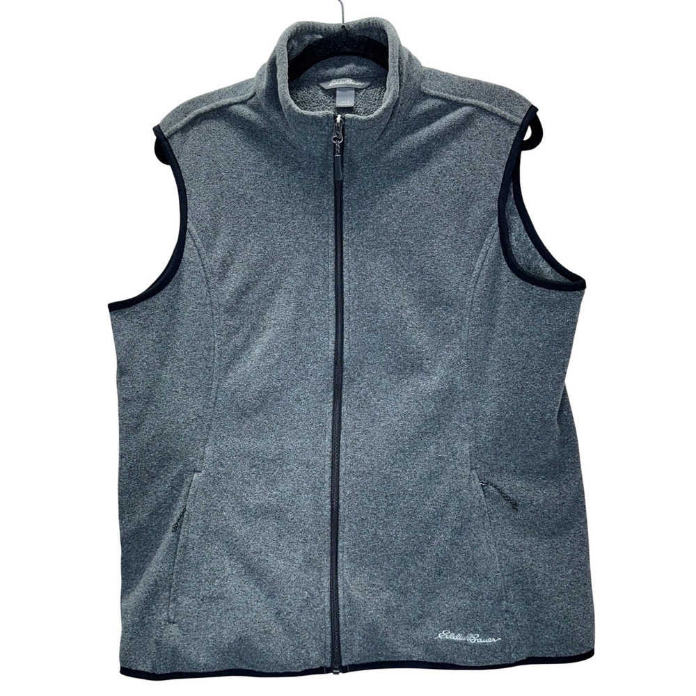 Eddie Bauer Womens Fleece Vest Gray Full Zip‎ Pockets Casual Outerwear Size L